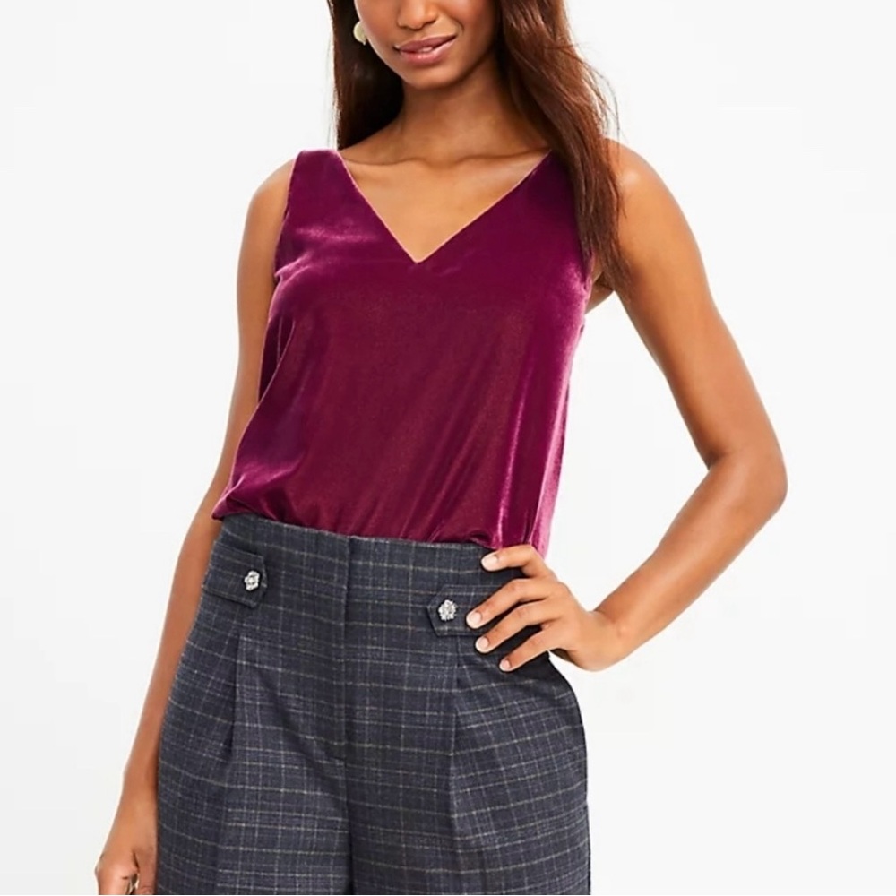 Loft V-Neck Sleeveless Velvet Burgundy Top Small Dark Academia Whimsigoth Career
